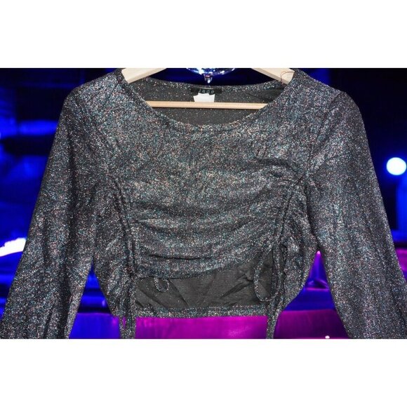 Jade Metallic Glitter Ruched Crop Top – Y2K Party Clubwear – Size L - Picture 12 of 15